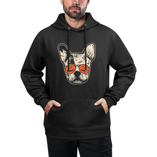 Frenchie in Pumpkin Sunglasses - French Bulldog Halloween Easy Care Hoodie