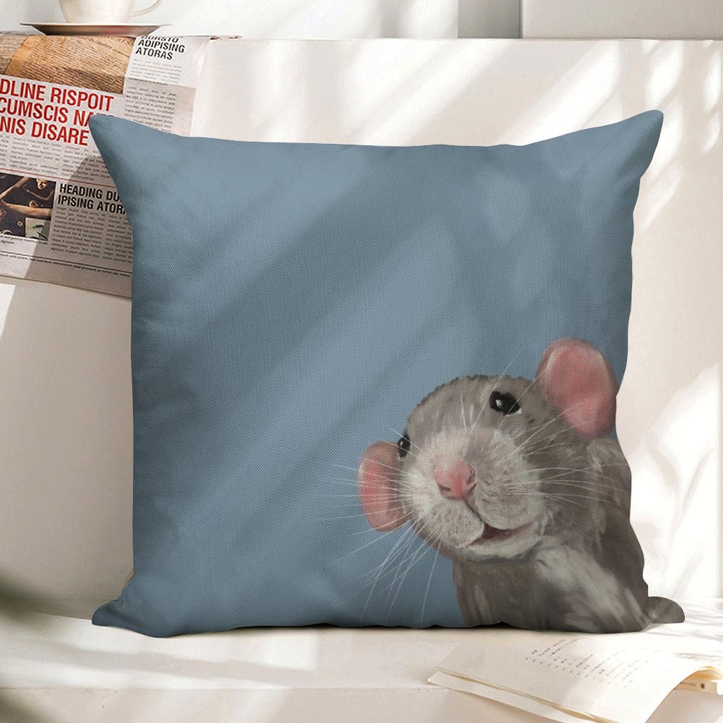 The Peeking Rat Linen Throw Pillow Cover