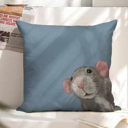 The Peeking Rat Linen Throw Pillow Cover