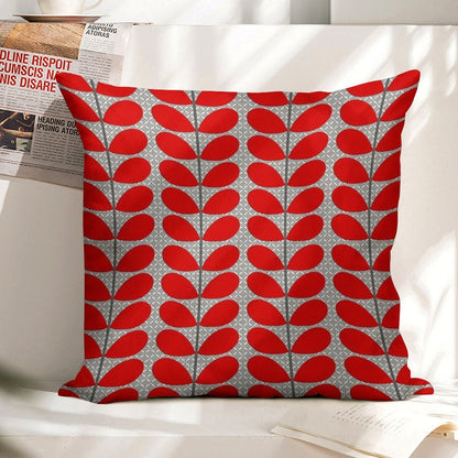 Mid-Century Danish Leaves, Deep Red And Gray Linen Throw Pillow Cover
