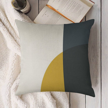 Abstract Geometric Minimalist 2 Navy Blue, Light Mustard Yellow, And White Linen Throw Pillow Cover