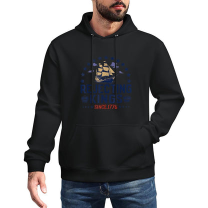 Rejecting Kings Since 1776 Vintage Patriotic No Kings Breathable Fabric Hoodie