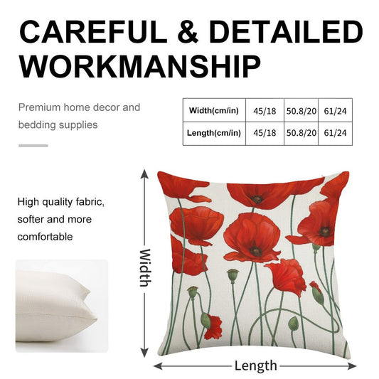 Poppy Stems. Linen Throw Pillow Cover