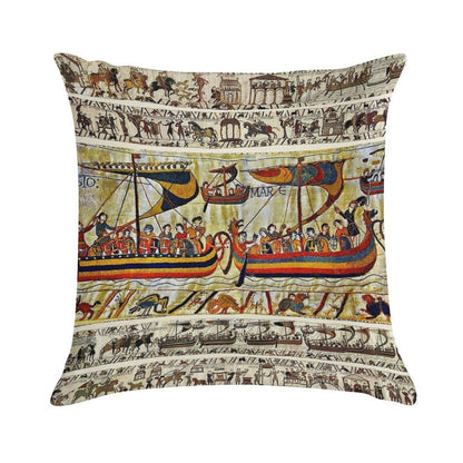 THE BAYEUX TAPESTRY ,VIKING SHIPS Soft Multiple Sizes Throw Pillow