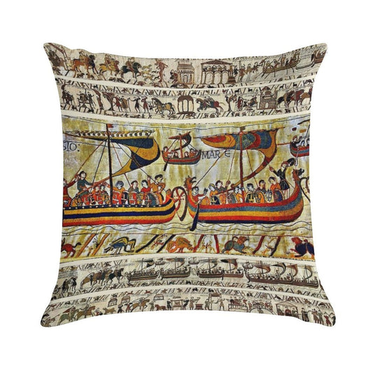 THE BAYEUX TAPESTRY ,VIKING SHIPS Soft Multiple Sizes Throw Pillow