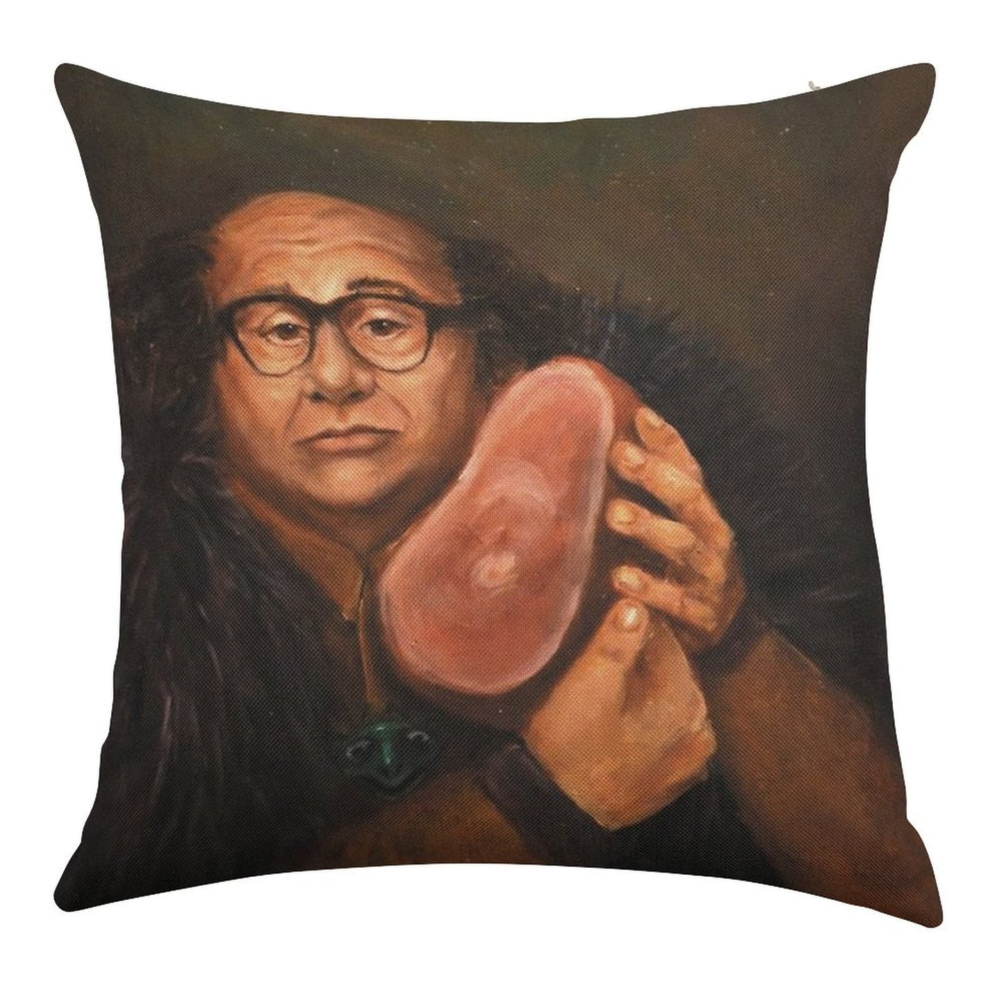 Danny Devito And His Beloved Ham Linen Throw Pillow Cover