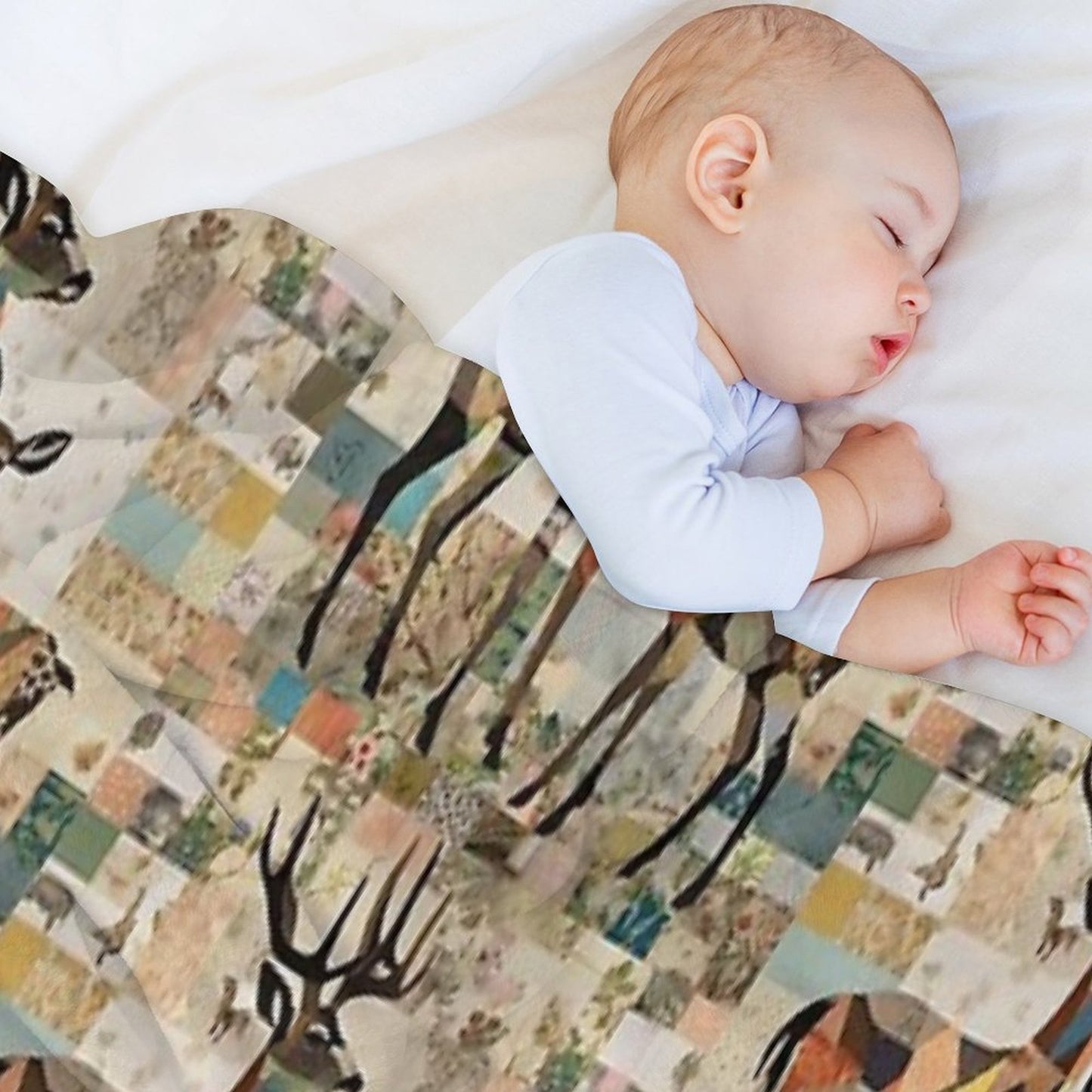 Patchwork Collage Deer with Deer, Art Color Illustration Throw Blanket