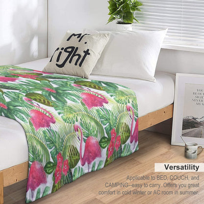 Tropical Exotic Seamless Pattern with Pink Flamingos on White Background Throw Blanket