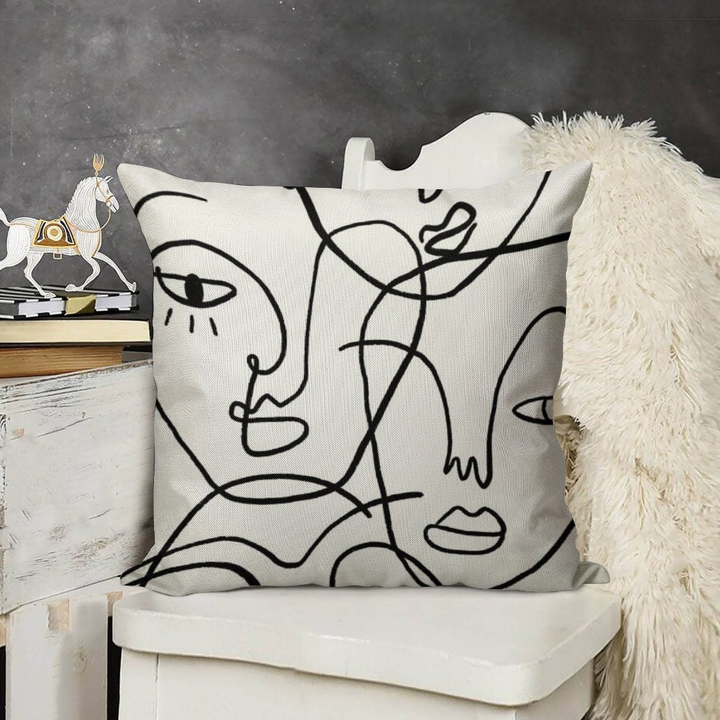 Abstract Faces Linen Throw Pillow Cover