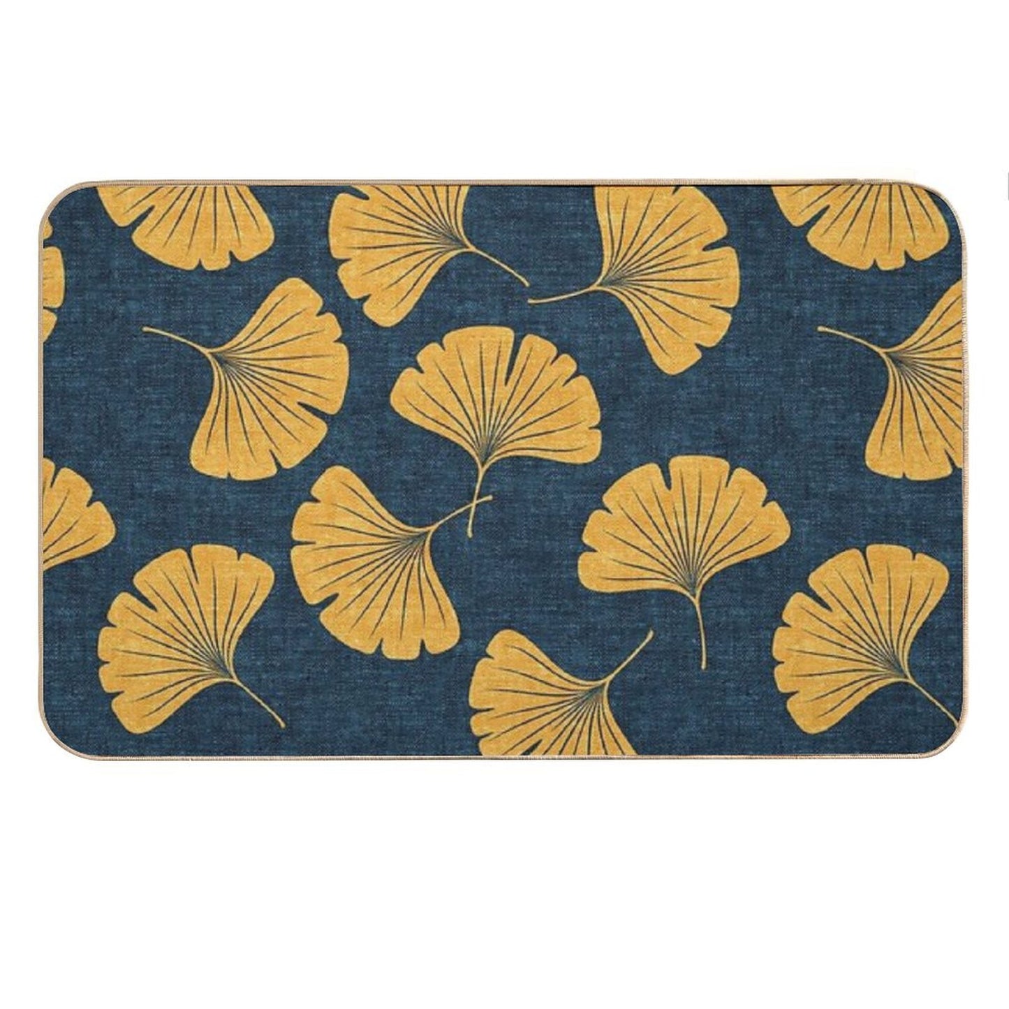 Ginkgo Biloba -  Gingko Leaves  - Blue Bath Mat