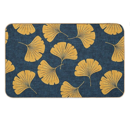 Ginkgo Biloba -  Gingko Leaves  - Blue Bath Mat
