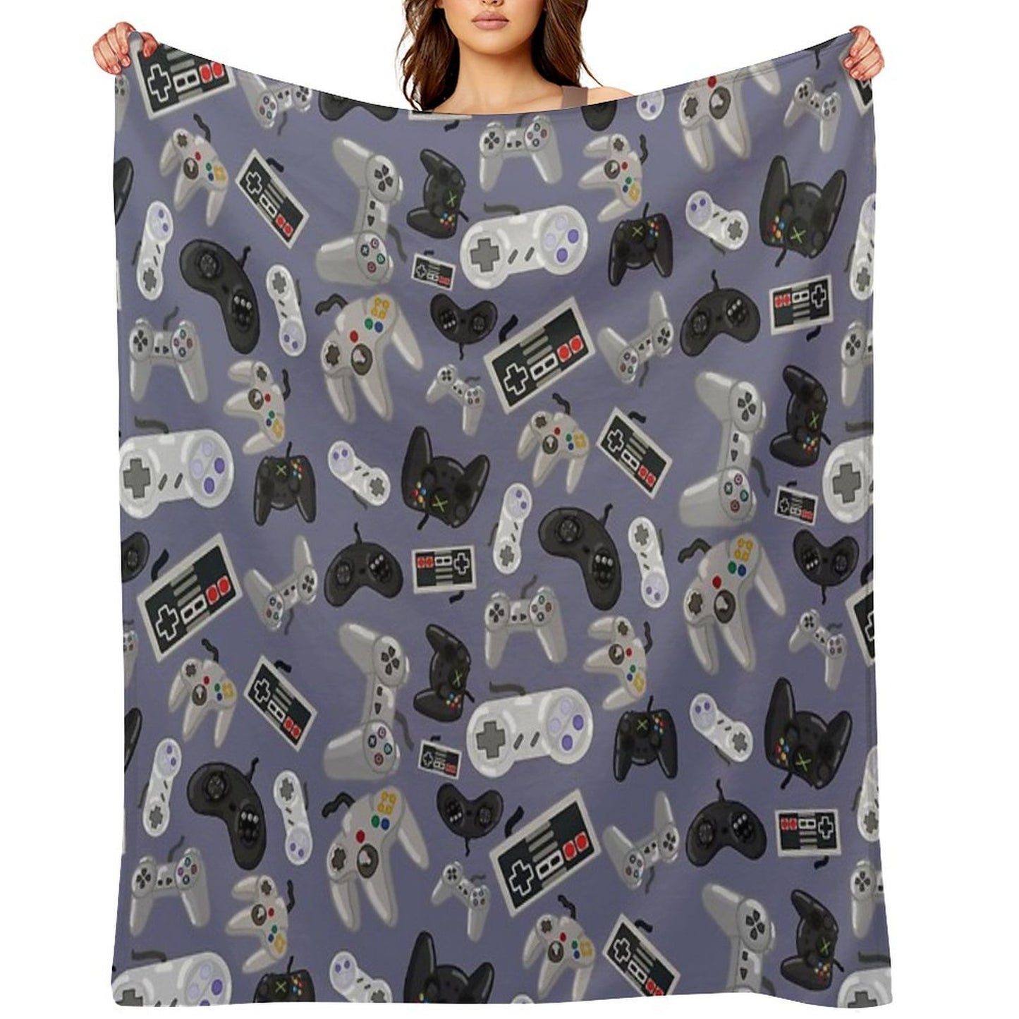 Old School Video Game Controllers - Repeating Pattern Throw Blanket