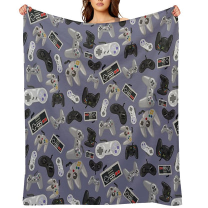 Old School Video Game Controllers - Repeating Pattern Throw Blanket