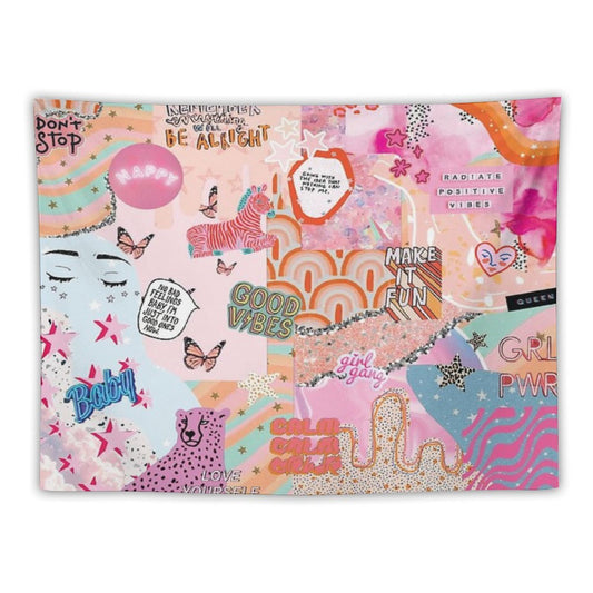 Pink And Blue Girl Power Collage Tapestry