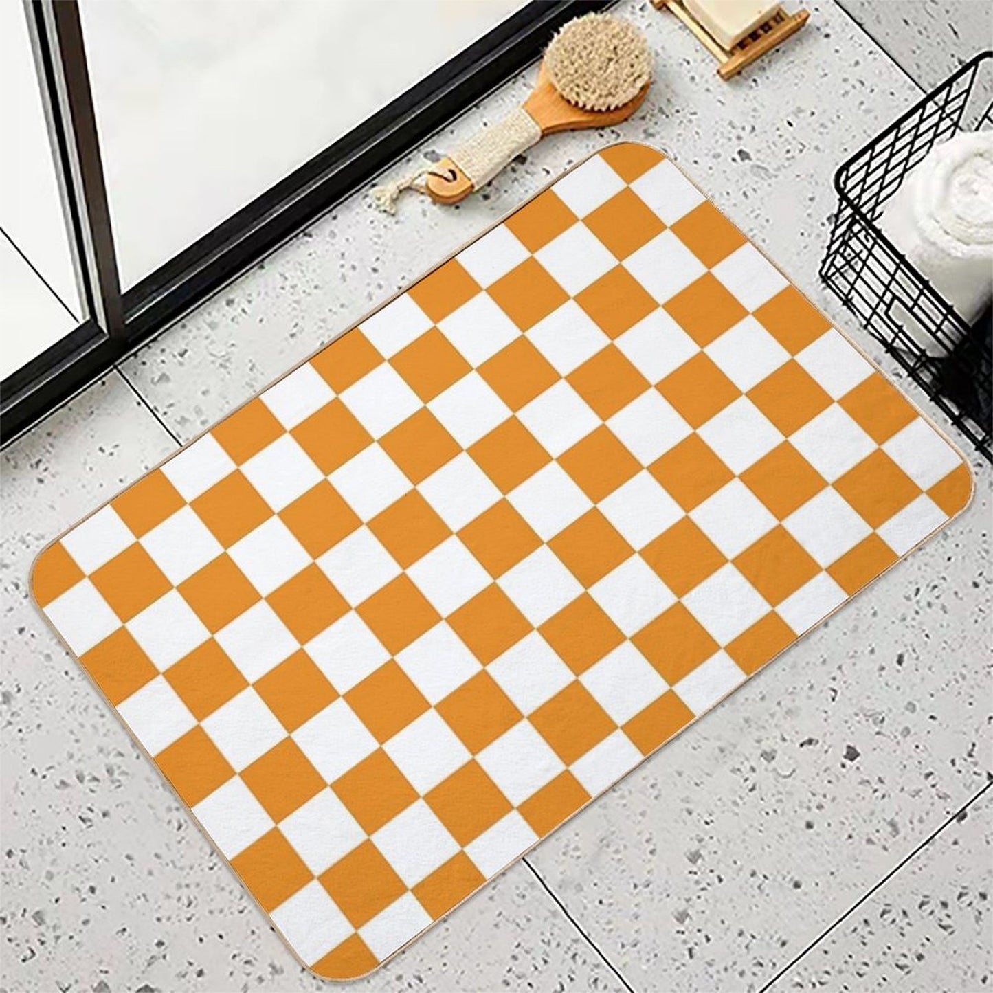 Orange White Checkerboard Bath Mat