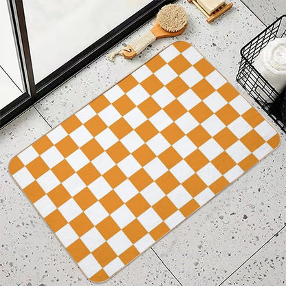 Orange White Checkerboard Bath Mat