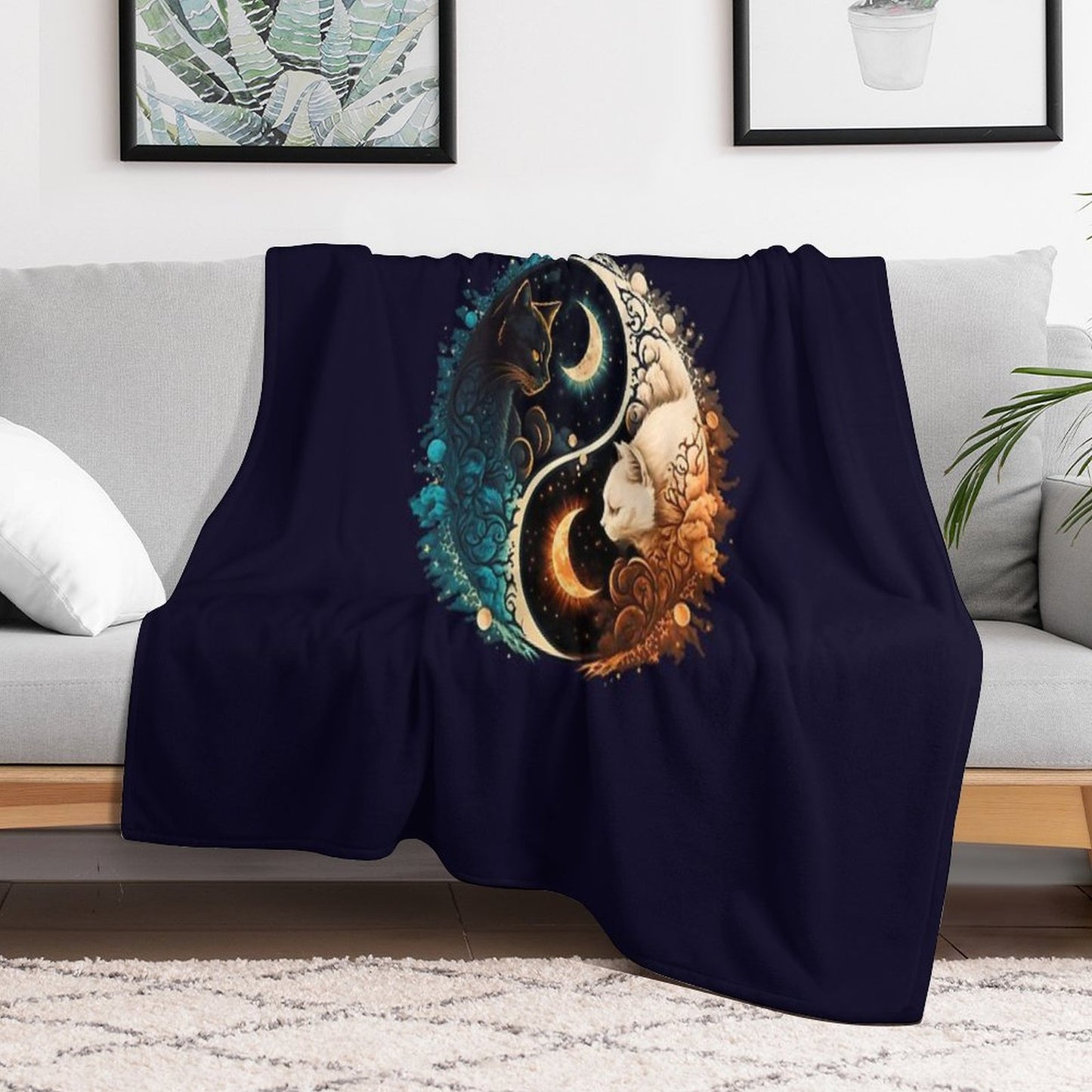 Cat Yin Yang Throw Blanket