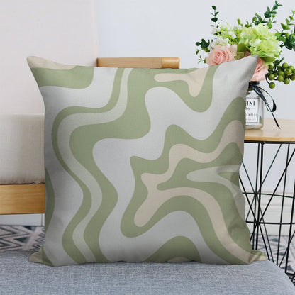 Liquid Swirl Contemporary Abstract in Light Sage Green Grey Almond Linen Throw Pillow Cover