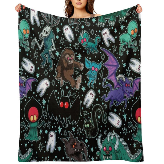 Cryptids Night Black Throw Blanket