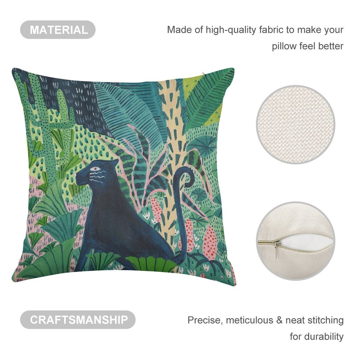 Jungle Jaguar Linen Throw Pillow Cover