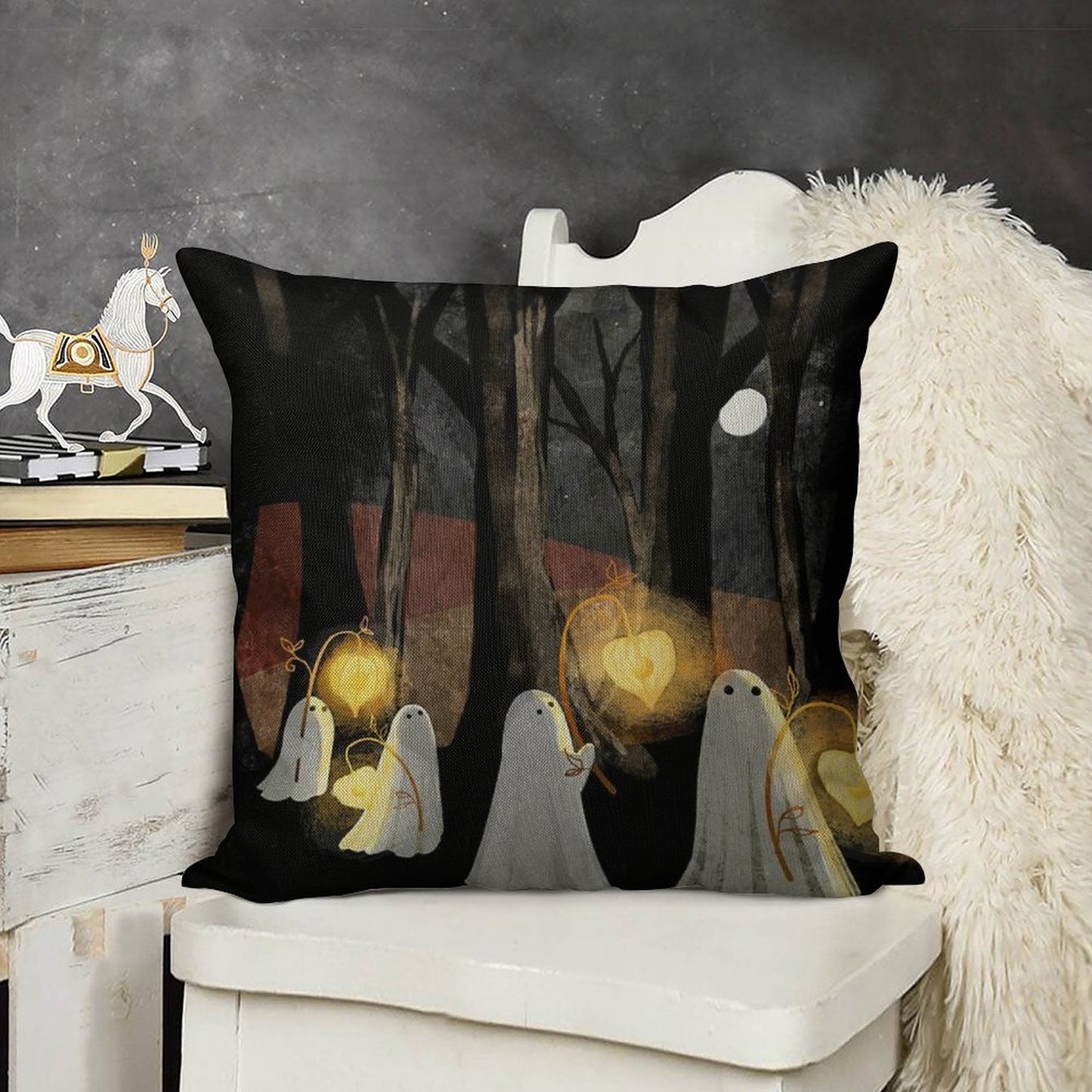 Ghost Parade Linen Throw Pillow Cover