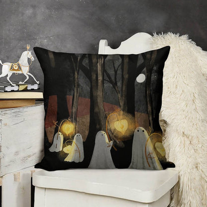 Ghost Parade Linen Throw Pillow Cover