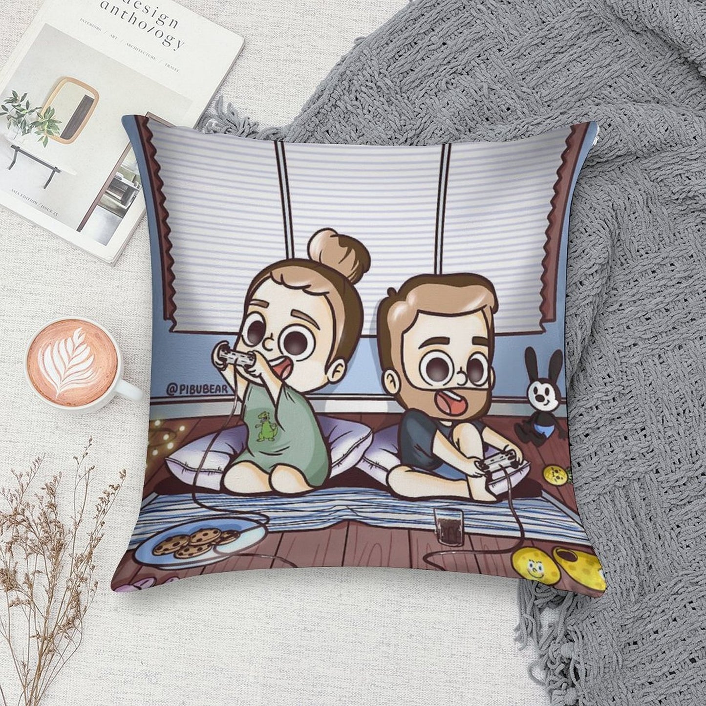 Let's Play Together - Pibubear Soft Washable Throw Pillow