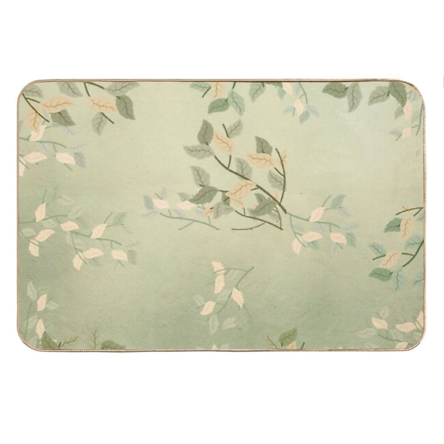 Sage Green Watercolor Woodland Leaves Bath Mat