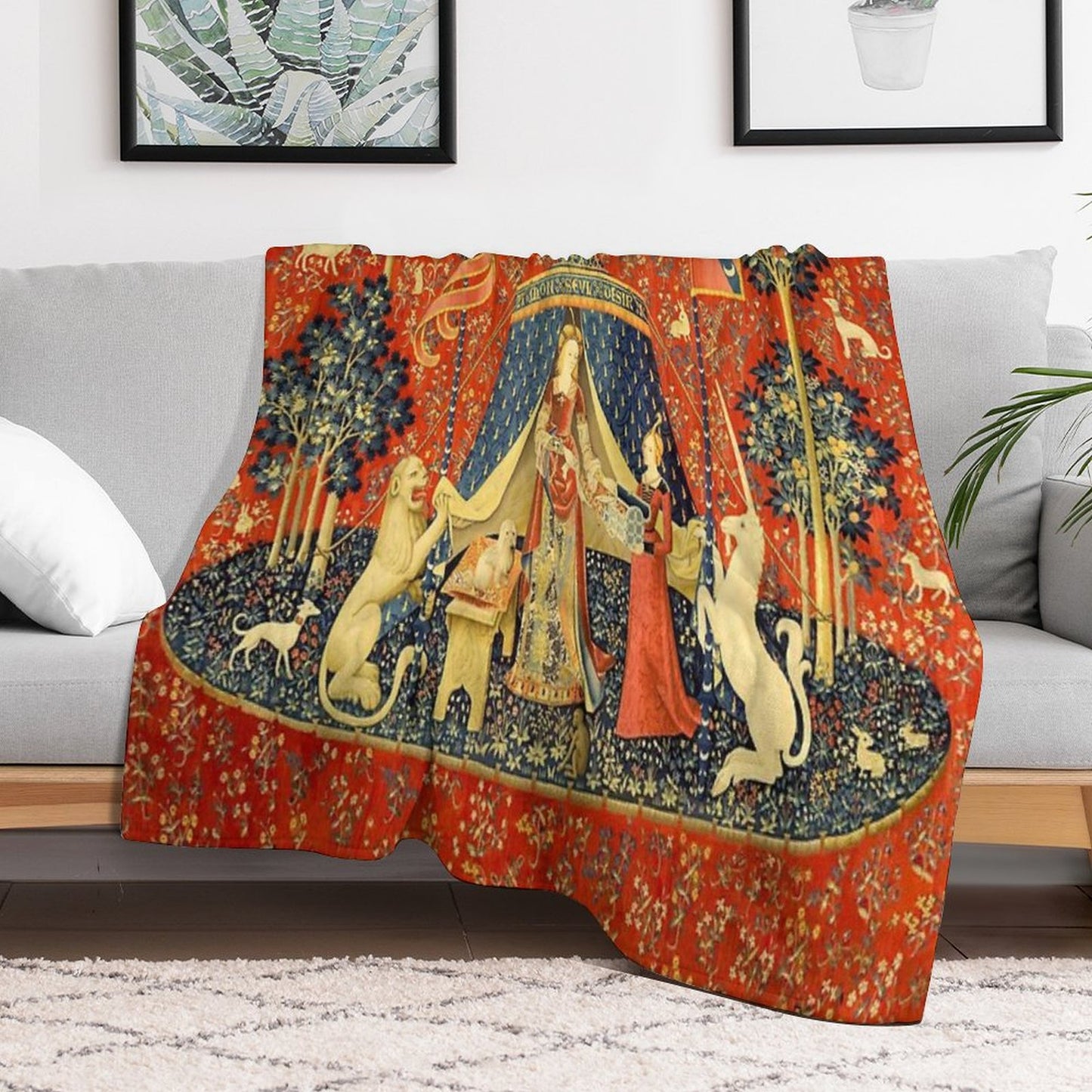 Lady And The Unicorn Medieval Tapestry Throw Blanket