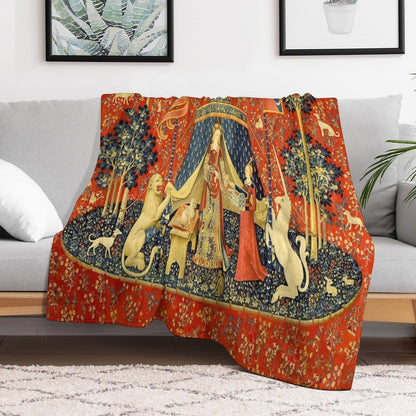 Lady And The Unicorn Medieval Tapestry Throw Blanket