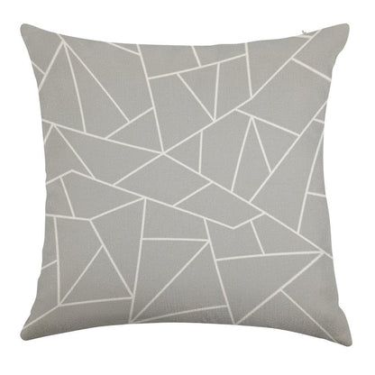 White Mosaic Lines On Silver Gray Linen Throw Pillow Cover
