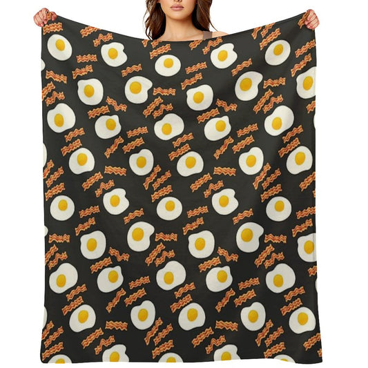Breakfast With Bacon And Eggs Seamless Vector Pattern Dark Throw Blanket