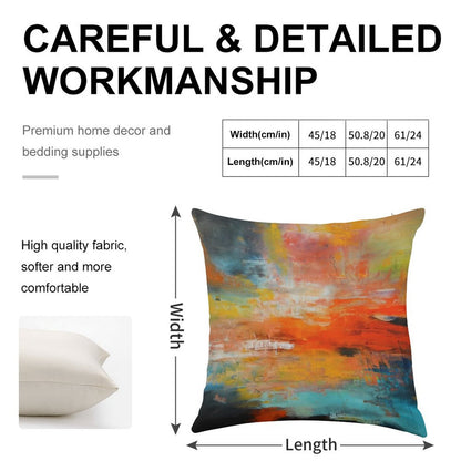 Red Abstract Sunset Landscape Painting Linen Throw Pillow Cover