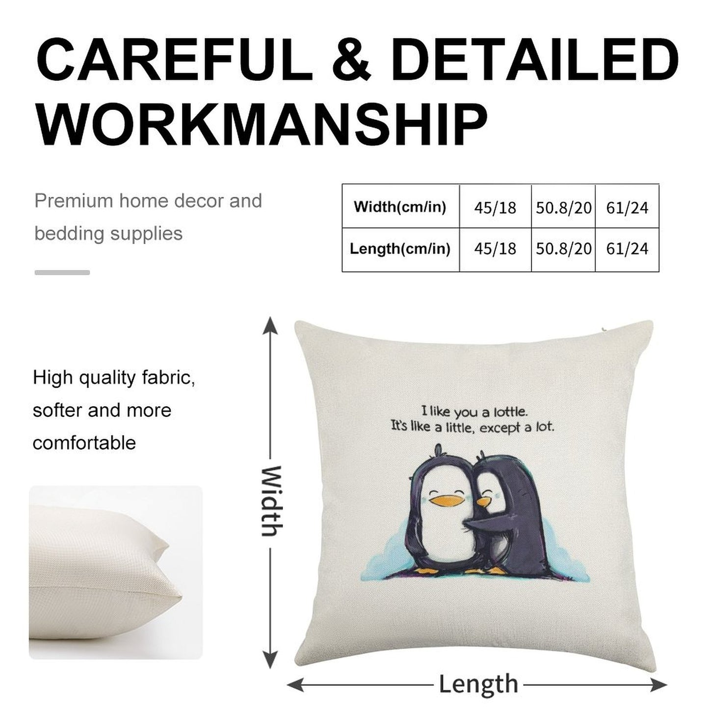 I Like You A Lottle Penguins Linen Throw Pillow Cover