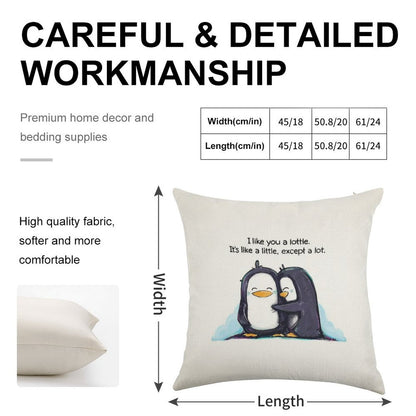 I Like You A Lottle Penguins Linen Throw Pillow Cover