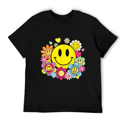 Retro Smile Face Flower Happy Face Flowers Heart Kids Girls T-Shirt