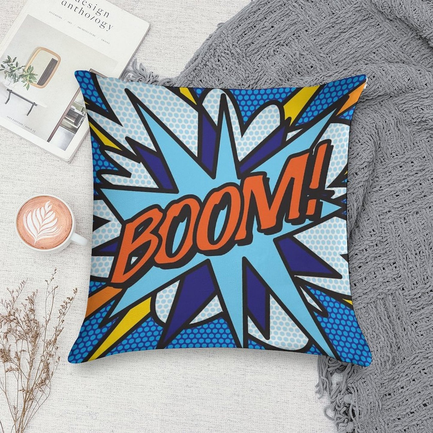 BOOM Comic Book Pop Art Modern Fun Retro Soft Luxury Feel Throw Pillow