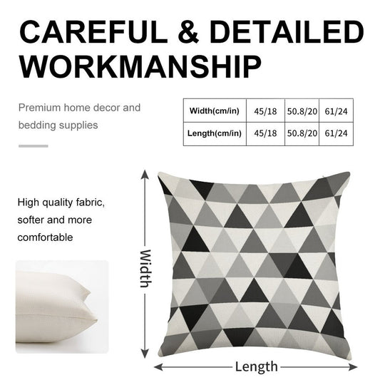 Triangles in Black, Grey And White Linen Throw Pillow Cover