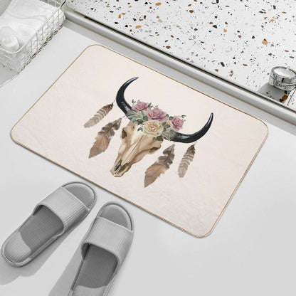 Cow Skull And Crown Leaves And Butterflies Bath Mat