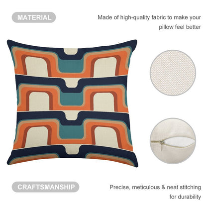 Mid-Century Modern Meets 1970s Orange & Blue Linen Throw Pillow Cover