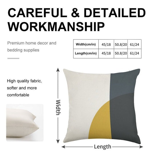Abstract Geometric Minimalist 2 Navy Blue, Light Mustard Yellow, And White Linen Throw Pillow Cover