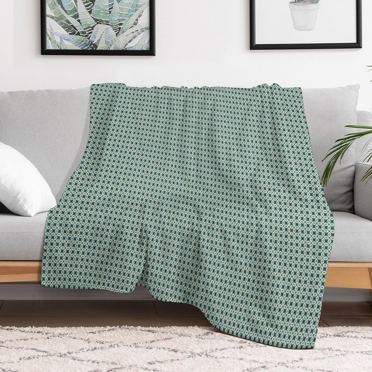 Tiny Diamond Petals in Green Throw Blanket