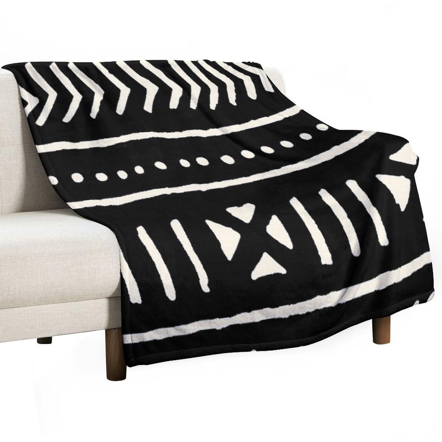 African Mud Cloth Black And White Throw Blanket