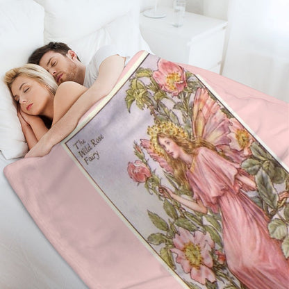 Pink Fairy Queen with Pink Flowers Whimsical Vintage Artwork Throw Blanket
