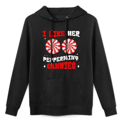 Couples Matching Christmas I Like Her Peppermint Candies Adjustable Hood Hoodie