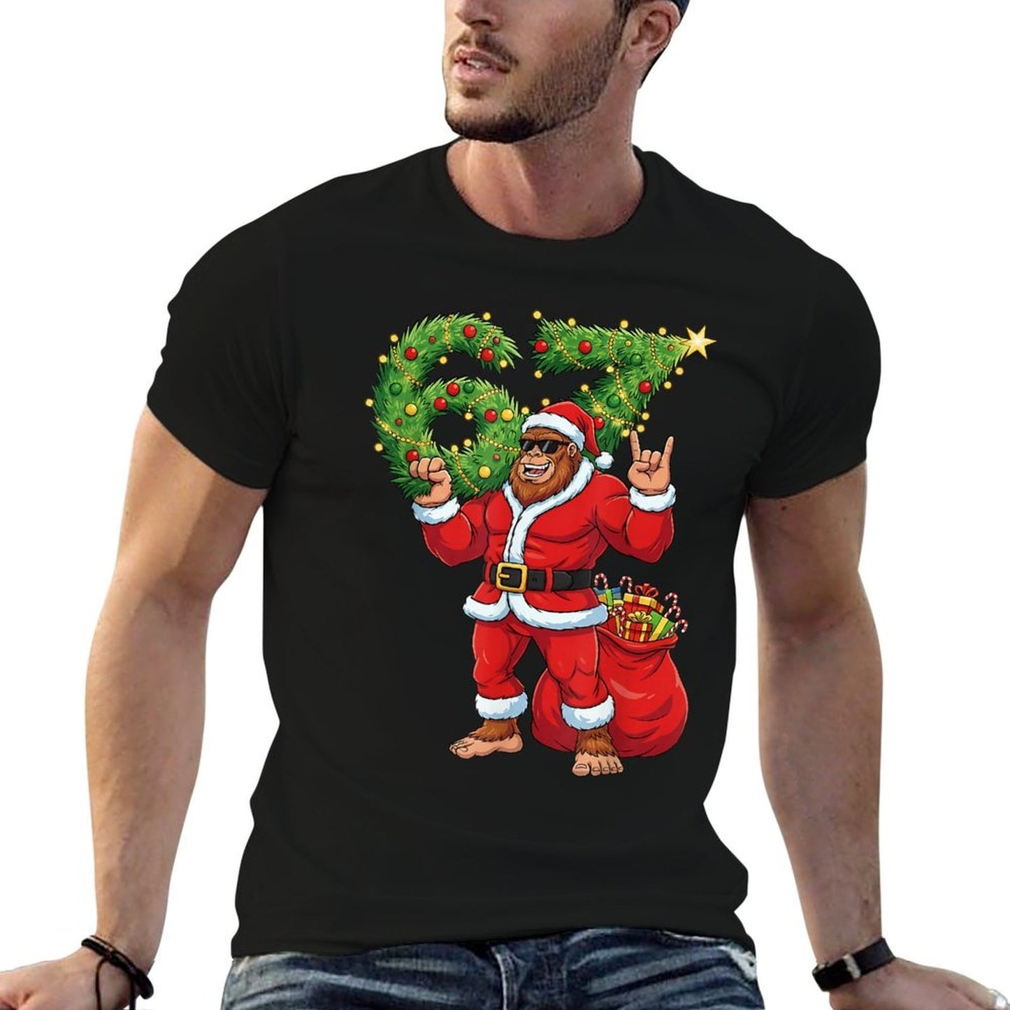 Santa Bigfoot 67 Meme Six Seven 6 7 Funny Bigfoot Xmas 67  Odor-resistant T-Shirt