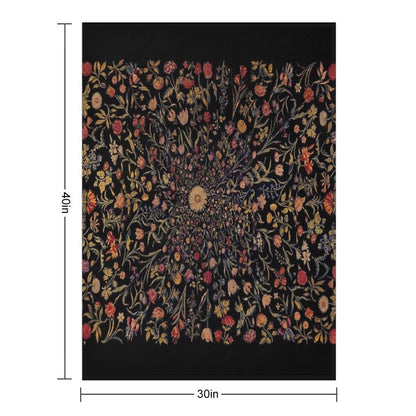 Medieval Flowers on Black Throw Blanket