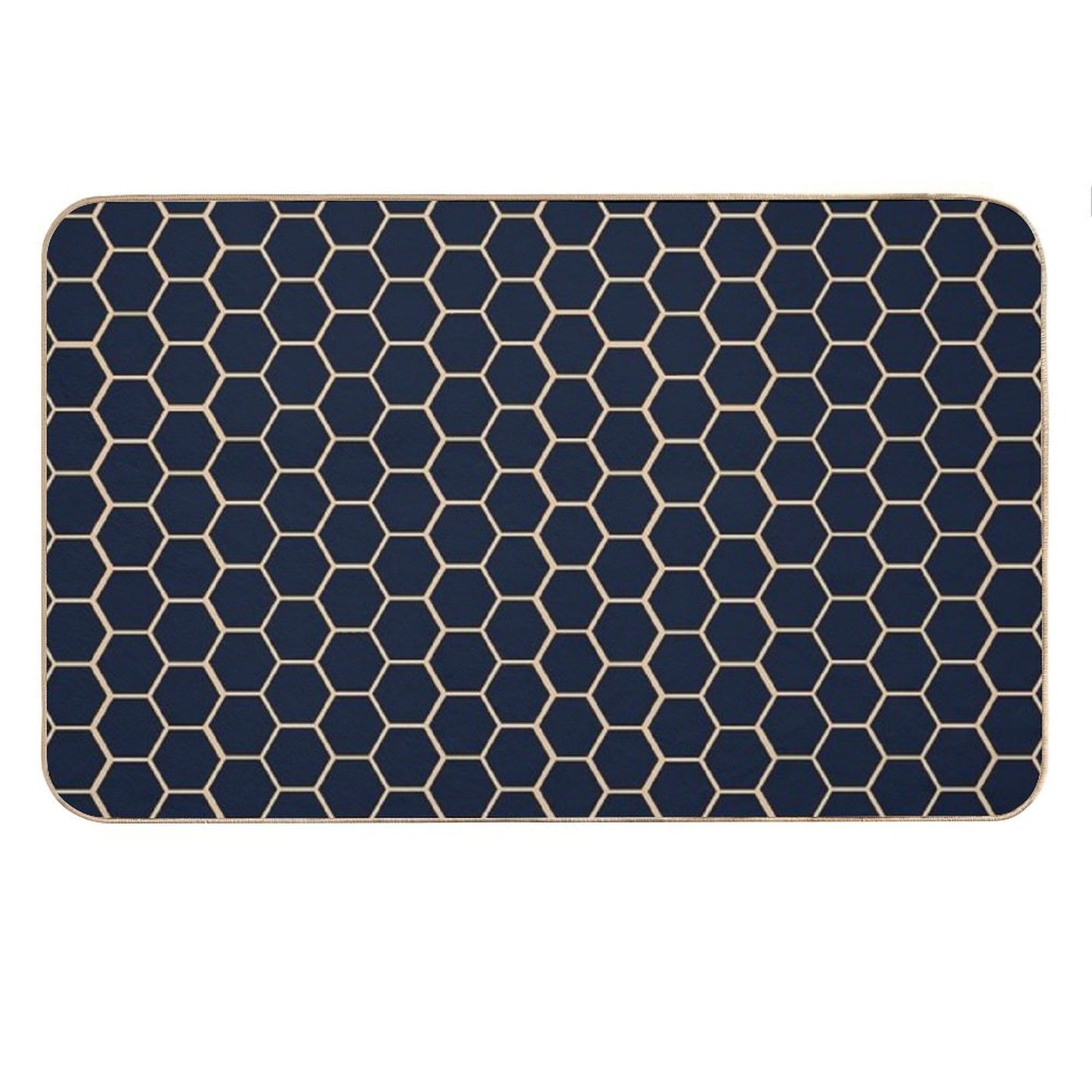Geometric Light Yellow And Dark Blue Honeycomb Pattern Bath Mat