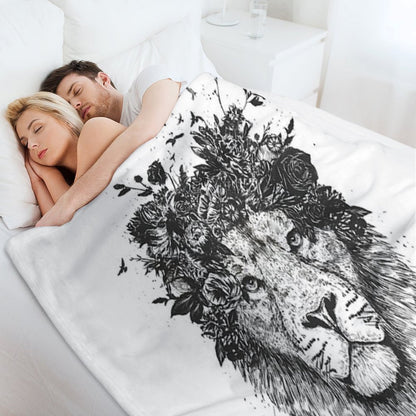Floral Lion (bw) Throw Blanket