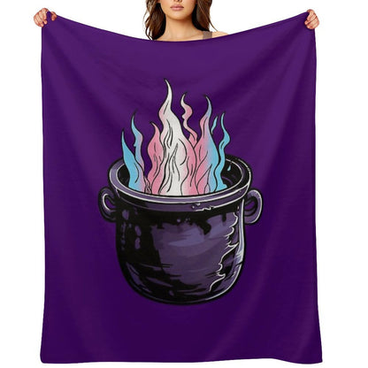 Trans Pride Flag Witches Cauldron , Transgender Witchy Design Throw Blanket